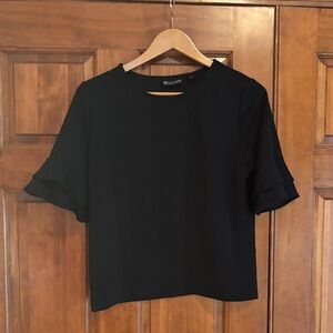 Elegant Black Blouse with Ruffle Sleeves